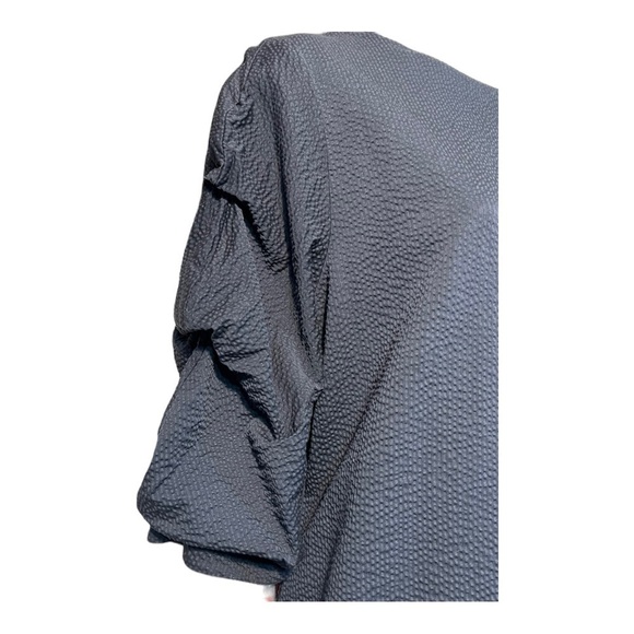 COS Tricot Crepe Puff Sleeve Pocket Shift Dress Navy Textured Knee Length Small - Picture 4 of 8